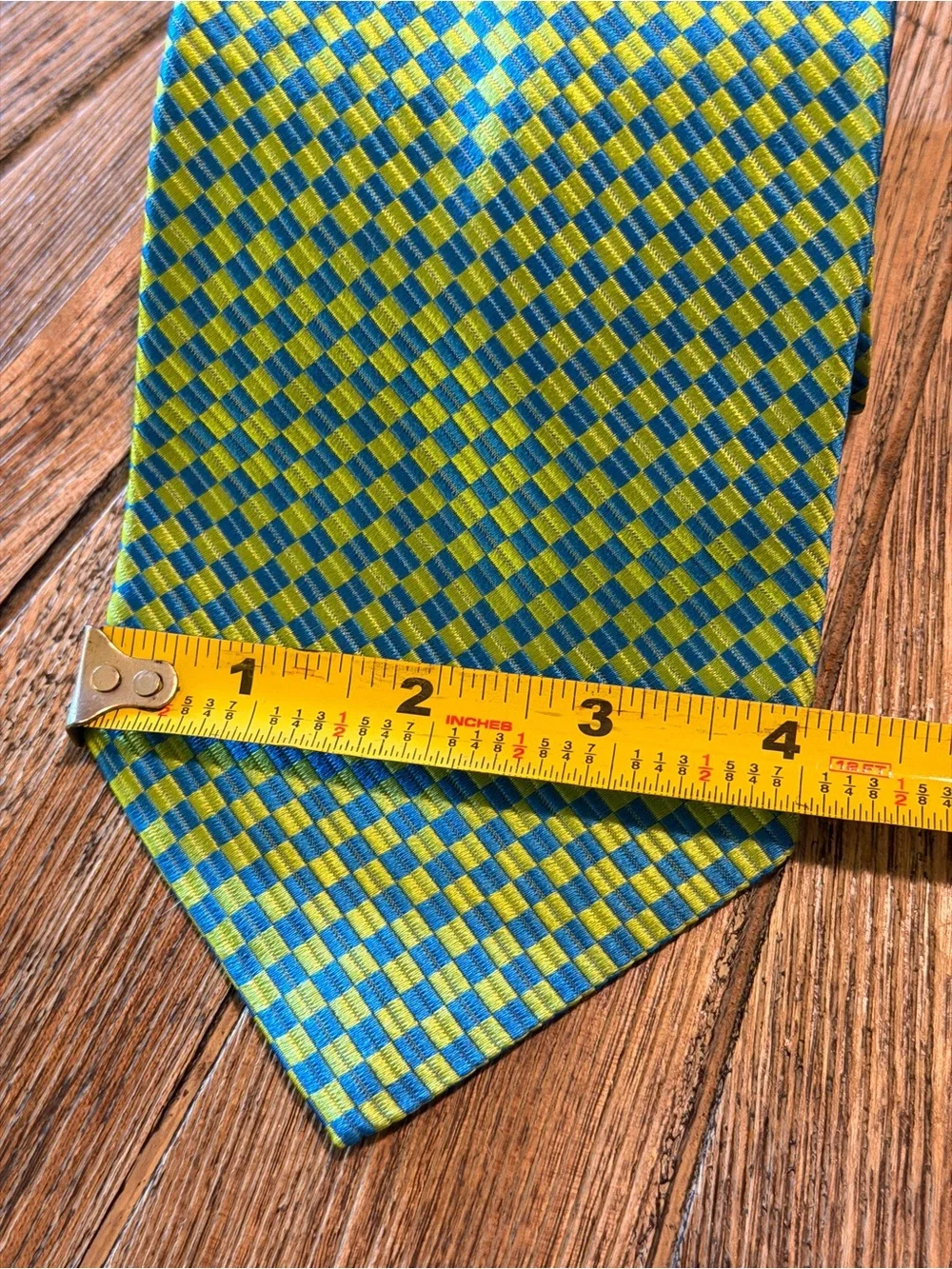 Vintage Bruno Piattelli Pure Silk Tie Blue Green Geometric Woven 4” Wide